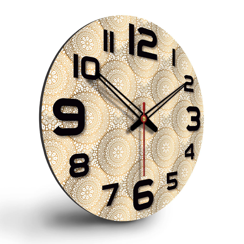 VIBECRAFTS Mandala Pattern Printed Wooden Wall Clock for Home Decor | Office | Livingroom, Bedroom | Gift (WWCVC1Pcs_15069)