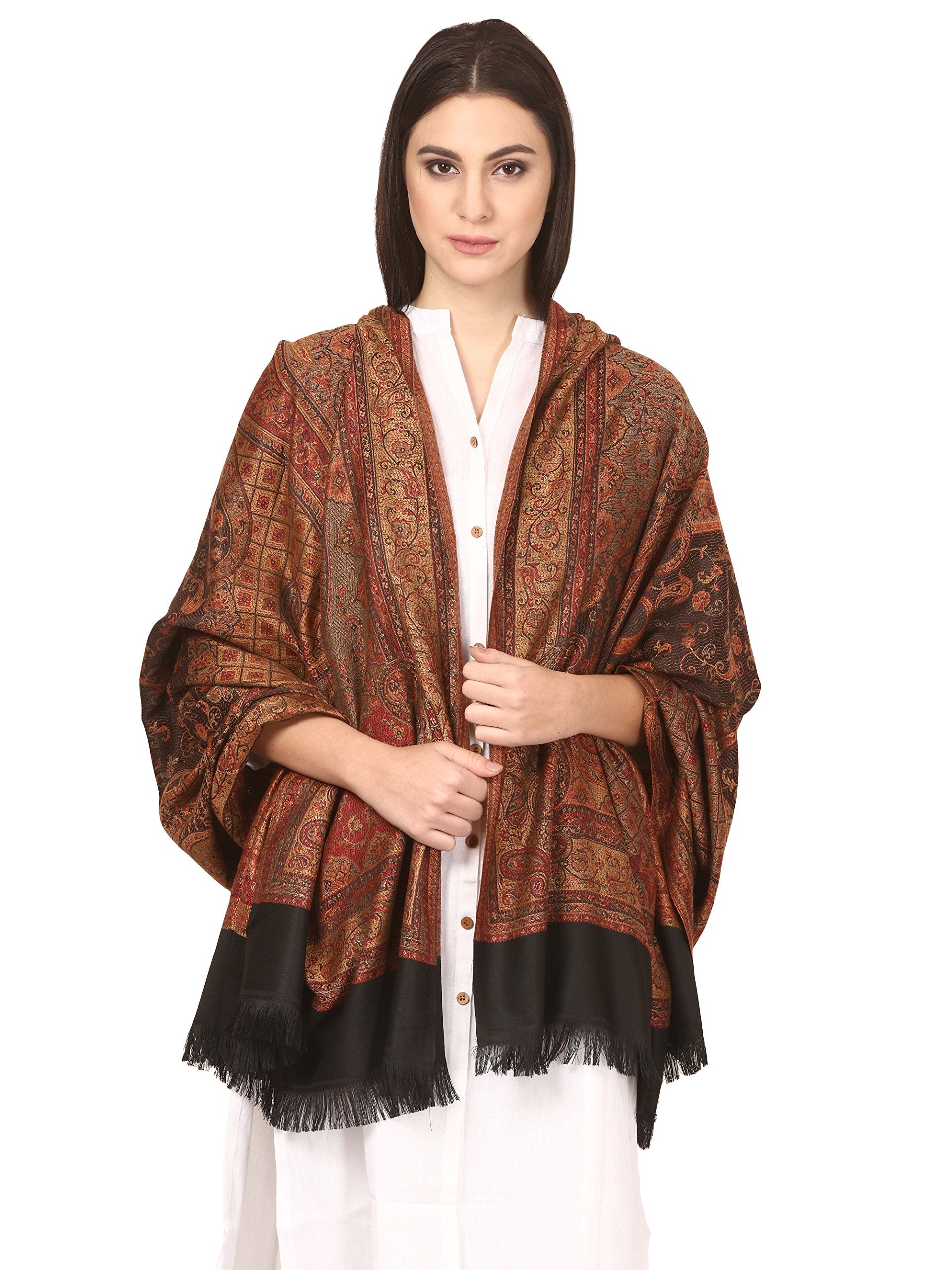 Pashtush Womens Jamawar Shawl Parent (Black)