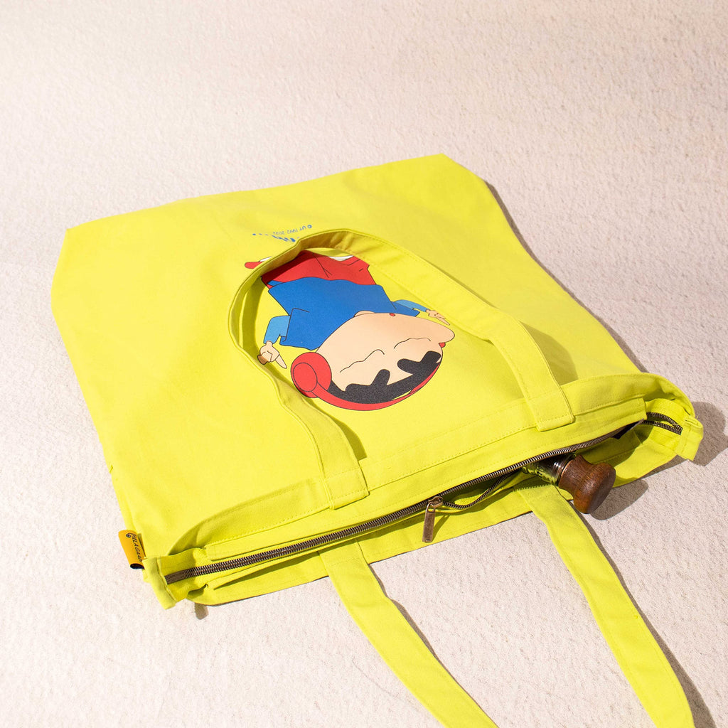 THELA GAADI Pure Cotton Canvas Tote Bag | Reusable Multi-Purpose, Grocery/Shopping Bag, Office Bag For Men & Women | Sturdy & Durable | Shinchan No Noise Print, Yellow