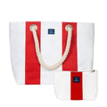 AQVA Striped Cotton Canvas Tote Bag with Matching Pouch for Women | Rope Handles | Large Capacity | Stylish Multipurpose Handbag with Zipper | Shoulder Bag for Laptop, Office & Travel (Red)