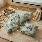 Clasiko Cotton Cushion Covers 20x20 – Set of 5 Decorative Cushion Covers, Blue Bloom, Soft Cotton, Hidden Zip, Sofa & Bedroom Décor