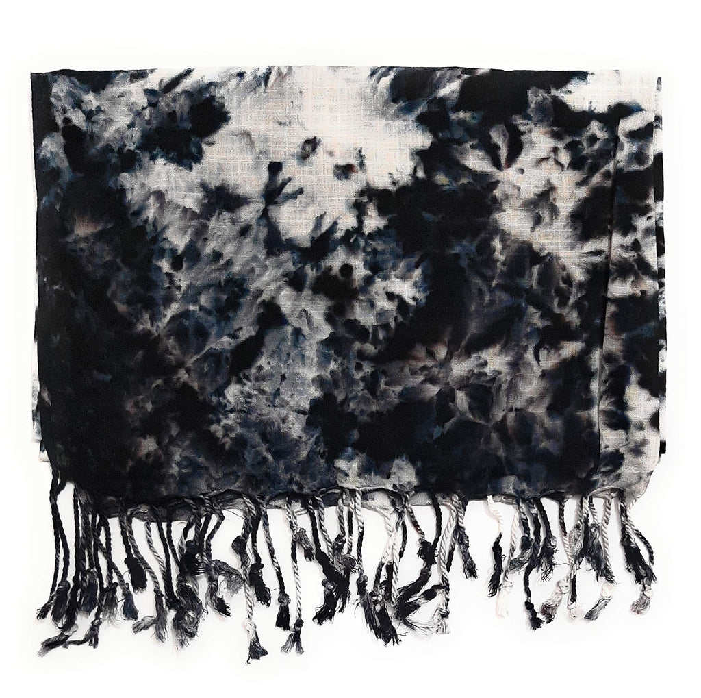 Chandwasia Rayon Scarf for Men & Women | Lightweight Stole, Shawl & Wrap with Batik Design | All-Season Summer & Winter Wear | Soft & Breathable Fabric (28 x 72 inches, Black)