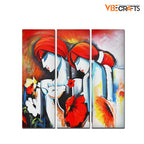 VIBECRAFTS Shri Radha Krishna 3 Pieces Canvas Wall Painting Fitted With Wooden Frame For Home | Office | Living Room | Gifts (PTVC3Pcs1_9535)