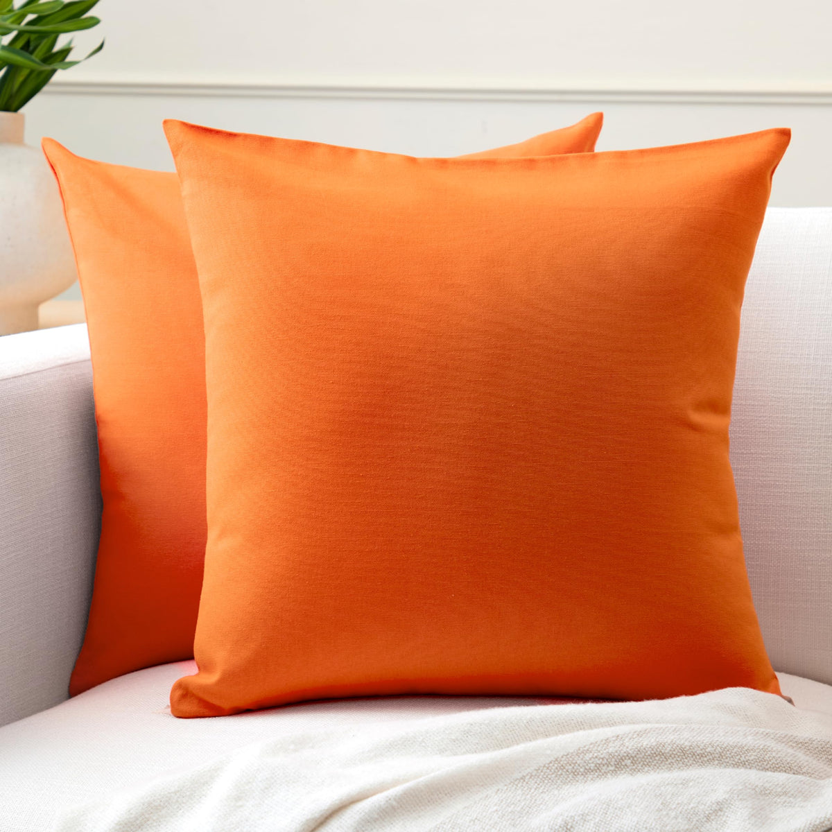 Encasa XO Throw Pillow Covers 24x24 in Set of 2 Orange | No Inserts | Cotton Pillow Covers for Living Room, Bed, Sofa, Couch | Decorative Cushion Covers with Improved Zipper