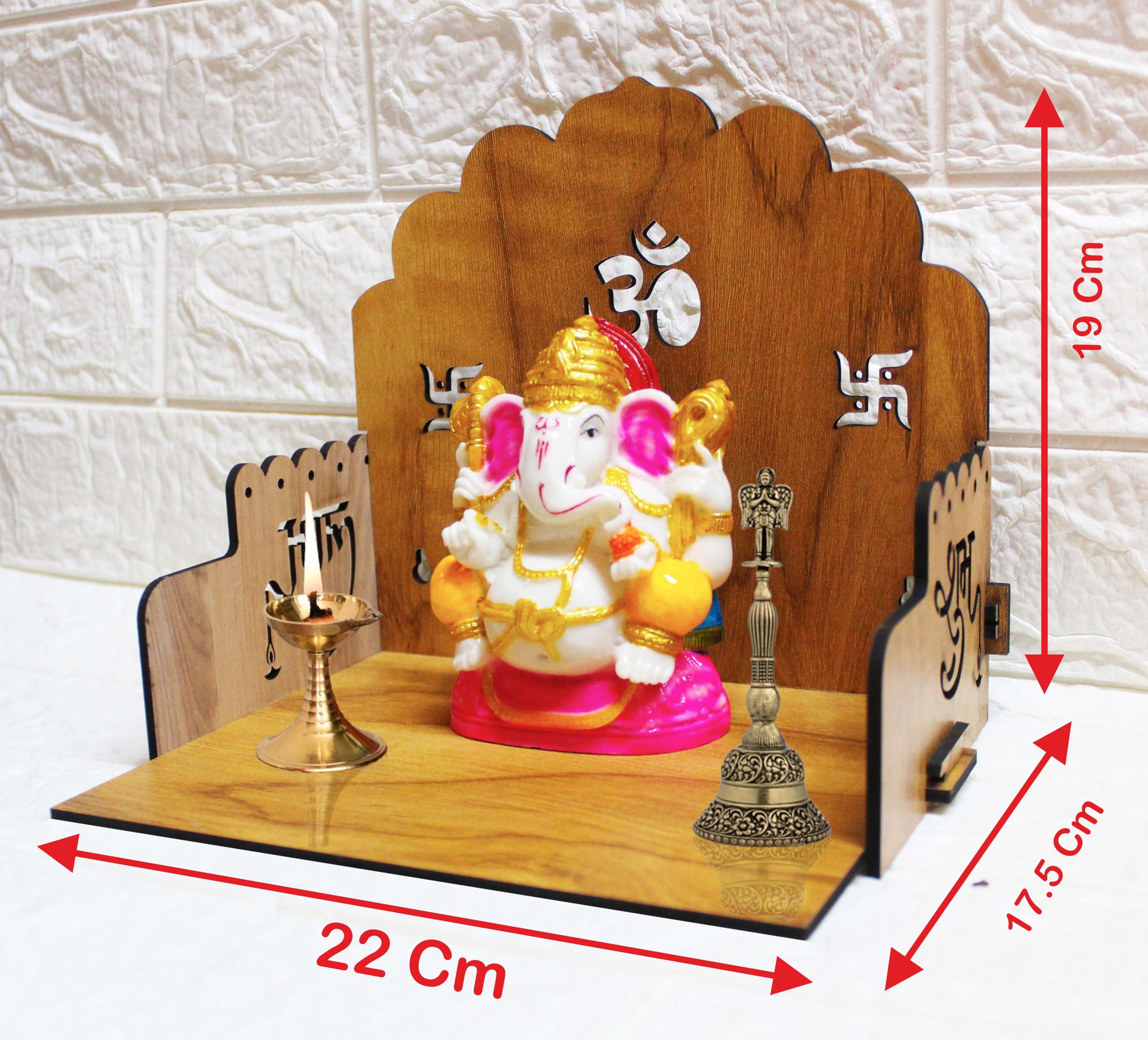 GiftDenaHai Beautiful Wooden Temple for Home and Office | Pooja Stand/Sinhasan/Pooja Mandir Perfect for Home (L-9.5, B-8, H-10 Inch) (Wooden Temple T103)