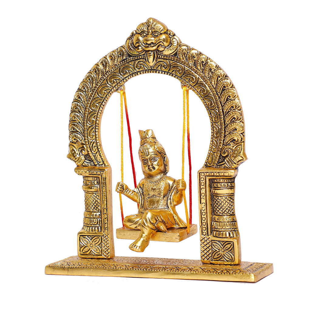 KridayKraft Metal Laddu Gopal Swing Jhula Gold Plated Krishna Jhula palna for Temple,Pooja Room, Decor Your Home,Office & Gift Your Relatives On Wedding,Anniversaries,Birthday.