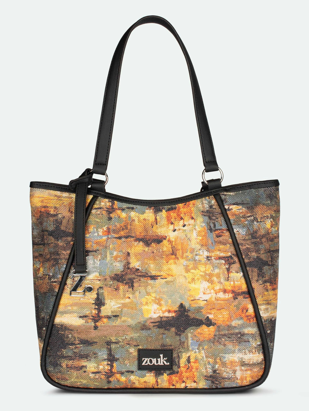 ZOUK Naisha Multicolor Abstract Tote Bag for Women | Vegan Leather Large Shoulder Handbag with Bottle Holder, Multiple Pockets & Water-Resistant Lining | Office, Travel & Daily Use | Bombay Tapestry