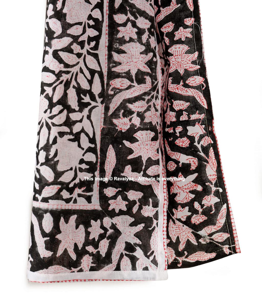 Ravaiyaa - Attitude is everything Hand Block Printed Cotton Long Women's Stole Scarves Hijab Neck Wrap Scarf 71 X 21 Inch (Black Floral) For Female