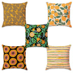 Story@Home Yellow & Green Botanical Cushion Cover Set of 5 | 16 x 16 Inch| Lemon & Leaf Digital Printed Decorative Pillow Covers|Soft Polyester Cushion Covers for Sofa, Living Room, Bedroom & Home