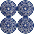 Encasa XO Dining Table Mats, Round Ribbed Cotton, Heat Resistant Blue Kafalo