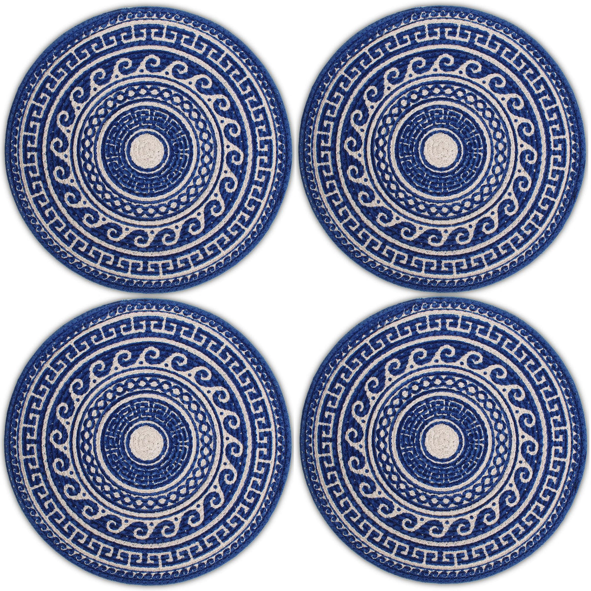 Encasa XO Dining Table Mats, Round Ribbed Cotton, Heat Resistant Blue Kafalo