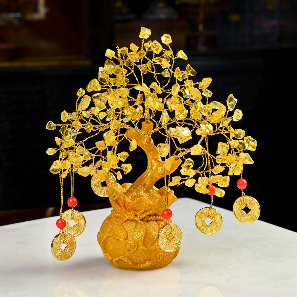 Crocon Citrine Crystal Tree of Life – Feng Shui Money Tree with 6 Coins & Potli Base – Reiki Healing Bonsai Tree for Wealth & Abundance – Crystal Tree for Positive Energy & Home Decor