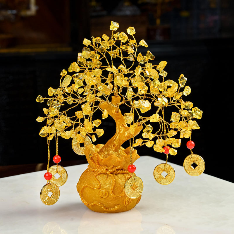 Crocon Citrine Crystal Tree of Life – Feng Shui Money Tree with 6 Coins & Potli Base – Reiki Healing Bonsai Tree for Wealth & Abundance – Crystal Tree for Positive Energy & Home Decor