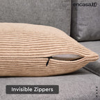 Encasa XO Corduroy Cushion Covers, No Inserts, Set of 2, Beige