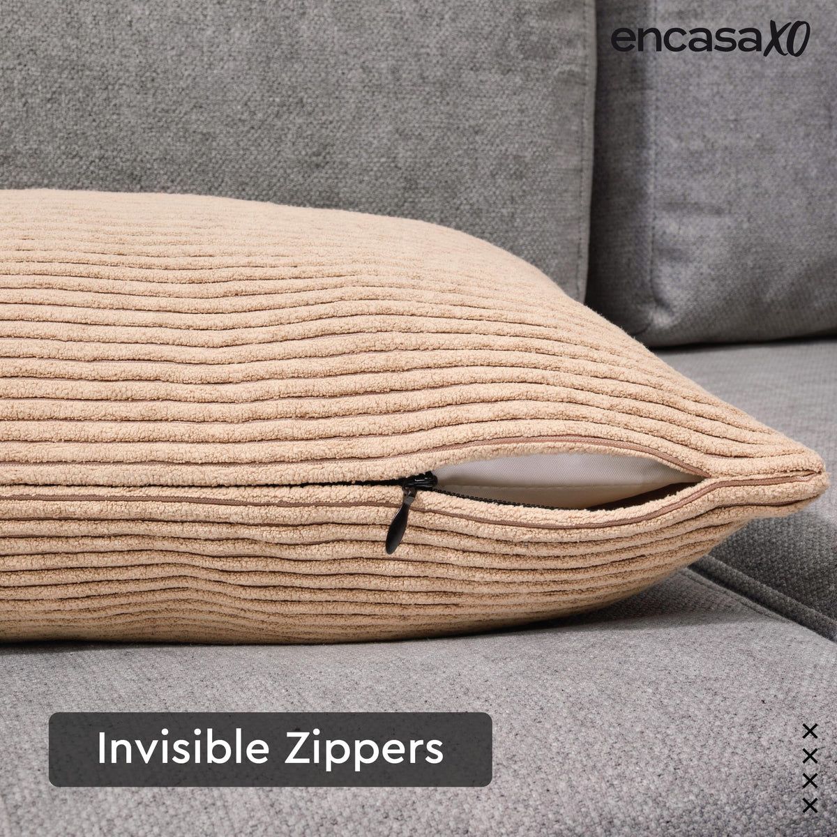 Encasa XO Corduroy Cushion Covers, No Inserts, Set of 2, Beige