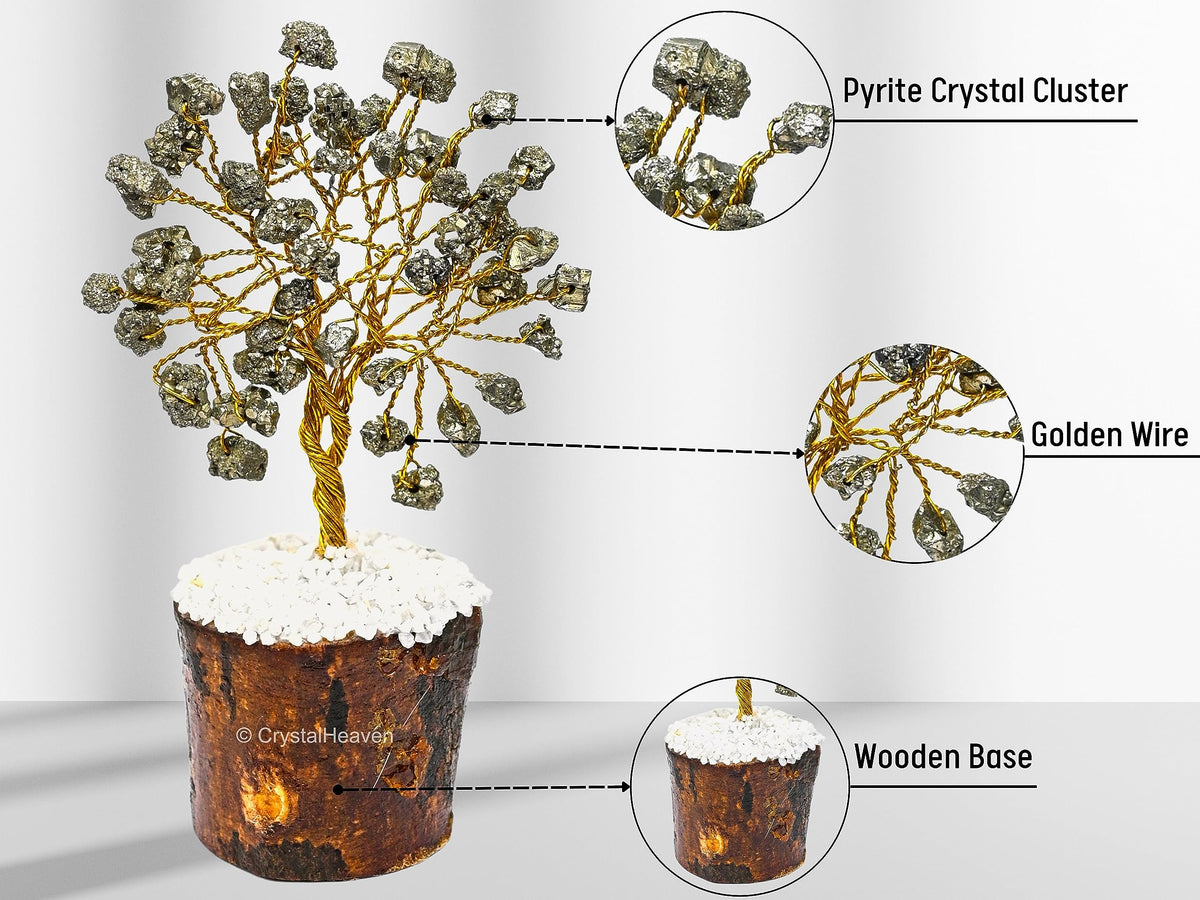 Pyrite Stone Crystal Tree with Original Raw Pyrite