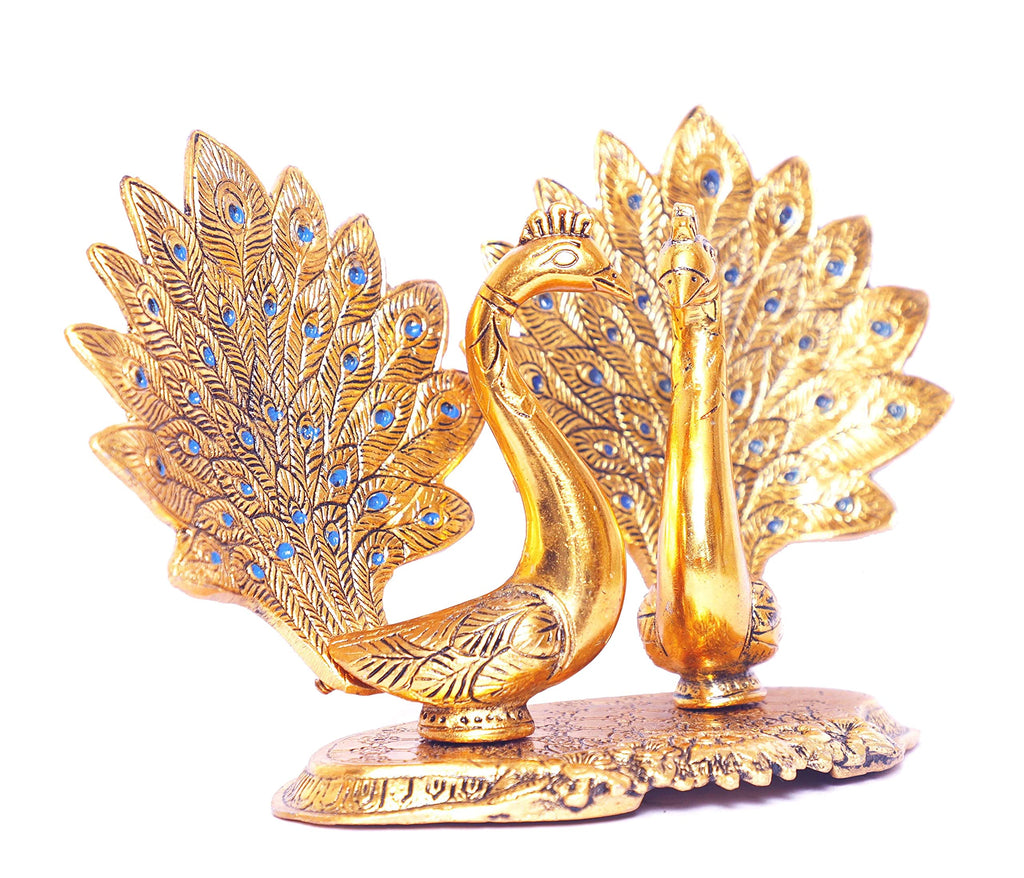 KridayKraft Double Peacock Metal Statue, Lovers Peacock Couple, Animal Showpiece Figurines, Feng Shui as Table Top Figurine for Living Room, Office, Bedroom, Decorative