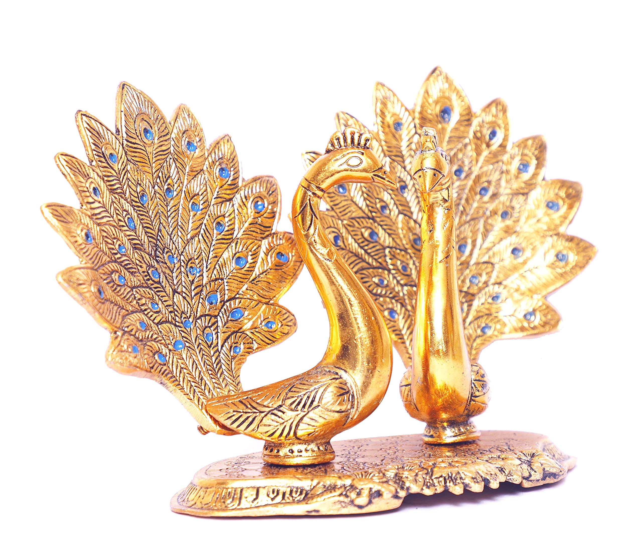KridayKraft Double Peacock Metal Statue, Lovers Peacock Couple, Animal Showpiece Figurines, Feng Shui as Table Top Figurine for Living Room, Office, Bedroom, Decorative