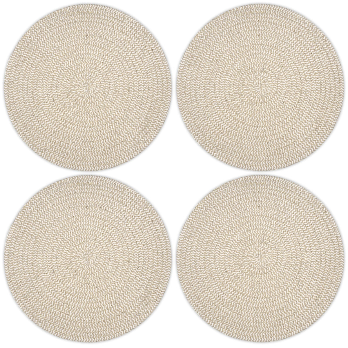 Encasa XO Dining Table Mats, Round Ribbed Cotton, Heat Resistant Beige Kafalo