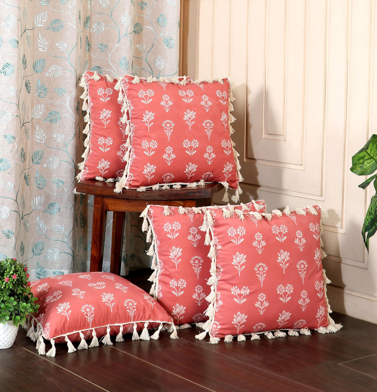 ishro home Premium Cushion Cover 16 inch x 16 inch | Set of 1 – Soft European Standard Fabric, Frill Design, Machine Washable | (1, Tulip Rust, 16x16 Inch)