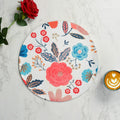 LaVichitra Cotton Table Placemat | Dining Table Mat | Bed Side Table Mat | Cotton Round Shape Placemats | Washable PlaceMat for Shelves & Plant Pots - Pack of 6, Floral Print Kafalo