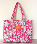 Cotton Tote bag for Women | Shoulder Bag | Reversible Bag | Durable Shopping bag | Reusable Grocery Bags | Eco friendly Bags| Handmade Cotton Bag | Stylish Quilted handBag (Pink White)