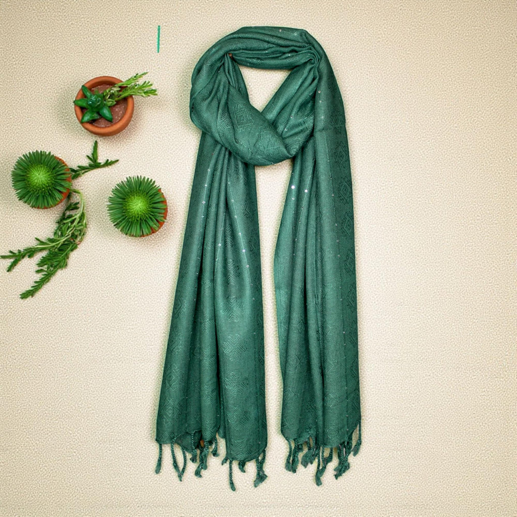 STOLE STUDIO Elegant Luxurious Sequence Viscose Stole Scarf (Dark Green)