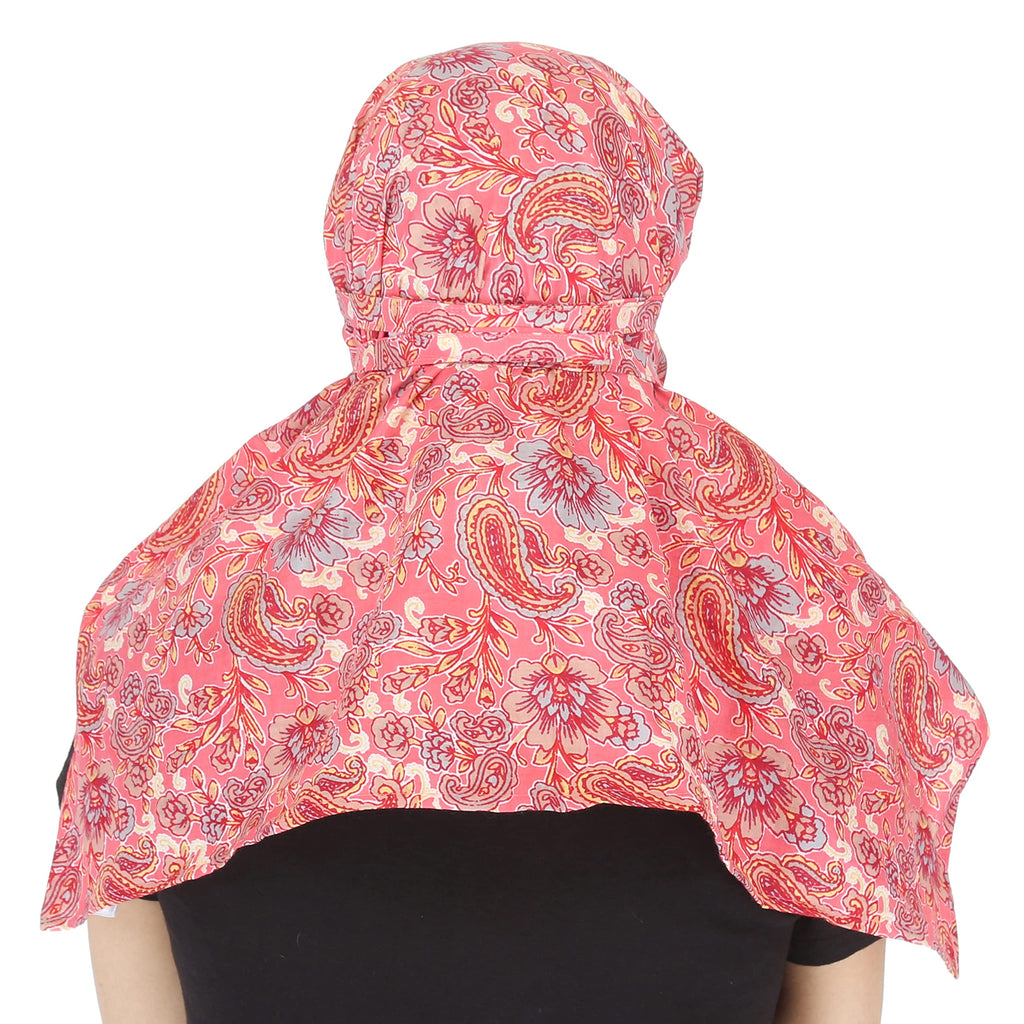 DEEPNYRA - LIVING STYLE Female Cotton Scarf Face Full Covering With Mask Head Hair Wrap Sun Protection For Women Printed Square All Season Wear (Pink)