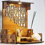 Heartily®: Divine Beautiful Wooden Pooja Stand Mandir for Home/Temple/Office/Puja Mandir for Home and Office Wall with LED Spot Light/Product (H- 12, L- 10.5, W-8.75 Inch)