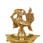 Artvarko Brass Bird Traditional Peacock Multiwick Diya Oil Lamp Table Decor with Stand for Home Diwali Puja Gift Temple Showpiece 11 Inch