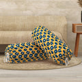 BLOCKS OF INDIA Cotton Hand Block Printed Bolster Cover | Booster Cover with Drawstring | Round Long Pillow Cover for Bed | Dewan Pillow Cover Set 16 X 32 | Set of 2 (Yellow Flower)