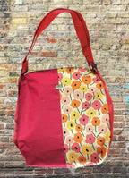 Fabjute Stylish Canvas Zipped Convertible 2in1 Shoulder Tote Handbag and Backpack with cotton lining, useful as a Travel, Shopping, Gym, Tuition Bag (RedVerticalPattern)