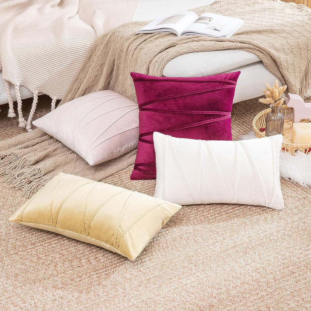 Khooti Velvet Striped Cushion Cover Pack of 1-30 x 30 / 76 x 76 cm | Pink | Soft Pillow Covers Cushion Case for Sofa Bedroom Livingroom Chair Car, Cushion Cover with Zig Zag Pattern