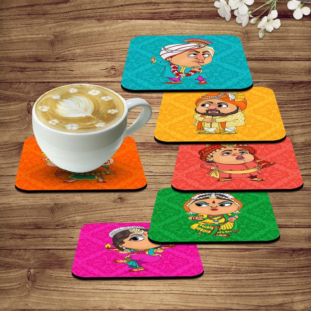 Artvibes Printed MDF Wooden Coasters for Home and Kitchen | Dining Table Decor | Square Coasters | Kitchen Decorative Items | Table Decoration | Home Decor (Set of 6 | 4x4 Inch)(Cartoons) TC_2011