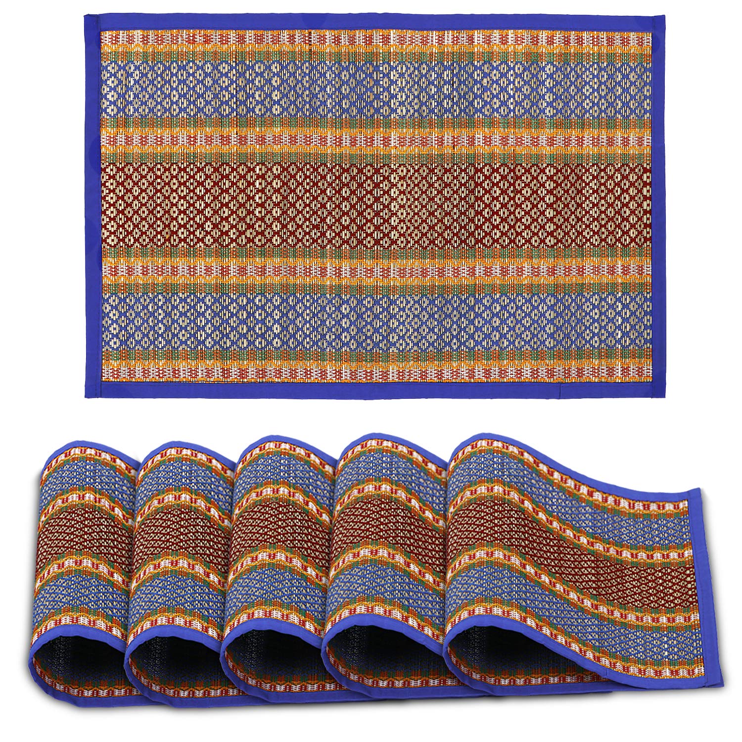 HOKIPO River Grass Handcrafted Heat Resistant Dining Table Mats (Blue, 12x18 Inches, Set of 6) Kafalo