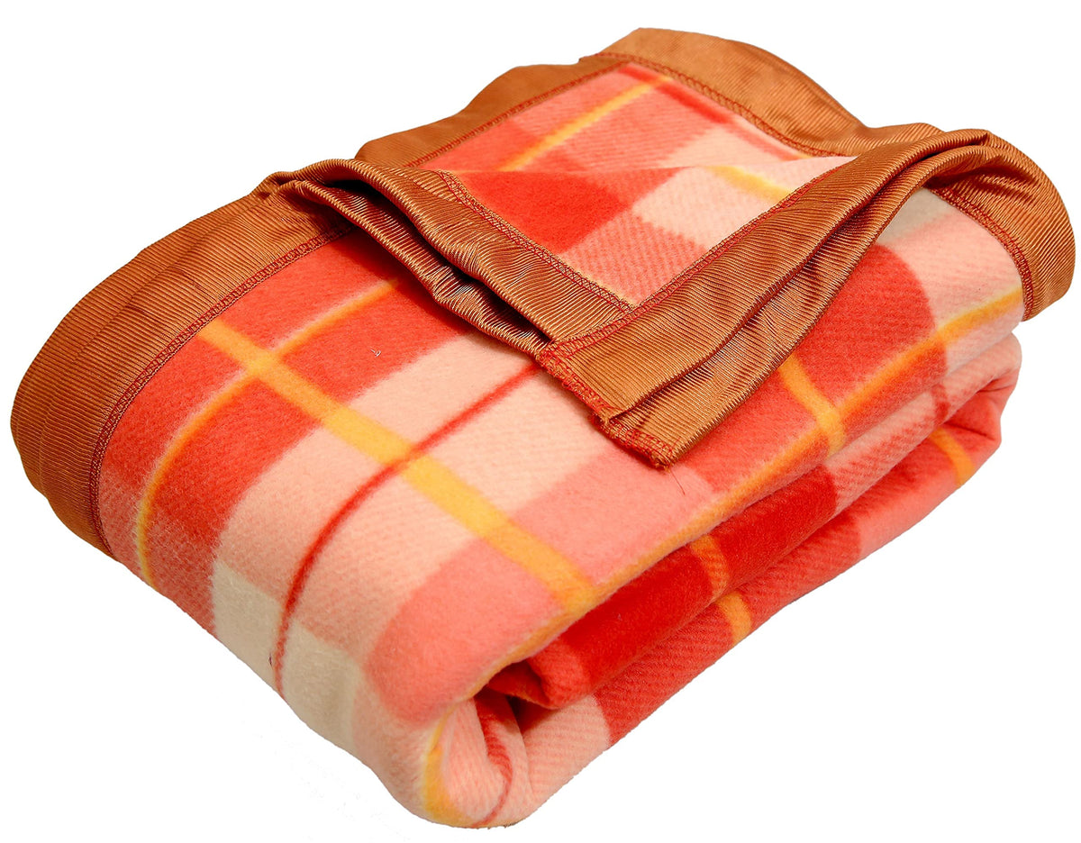 Goyal's Modern Check All Season Polar Fleece Single Bed Blanket 500TC, 60x90 Inches - Rust Kafalo