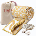 TOAIArt Premium Jaipuri Dohar | AC Blanket Summer Quilt | Hand Block Printed | 3 Layers | Reversible | 150GSM 100% Mulmul Cotton| 100% Cotton Flannel Filling | Queen 90 X 108|Light Mustard Kalamkari Kafalo