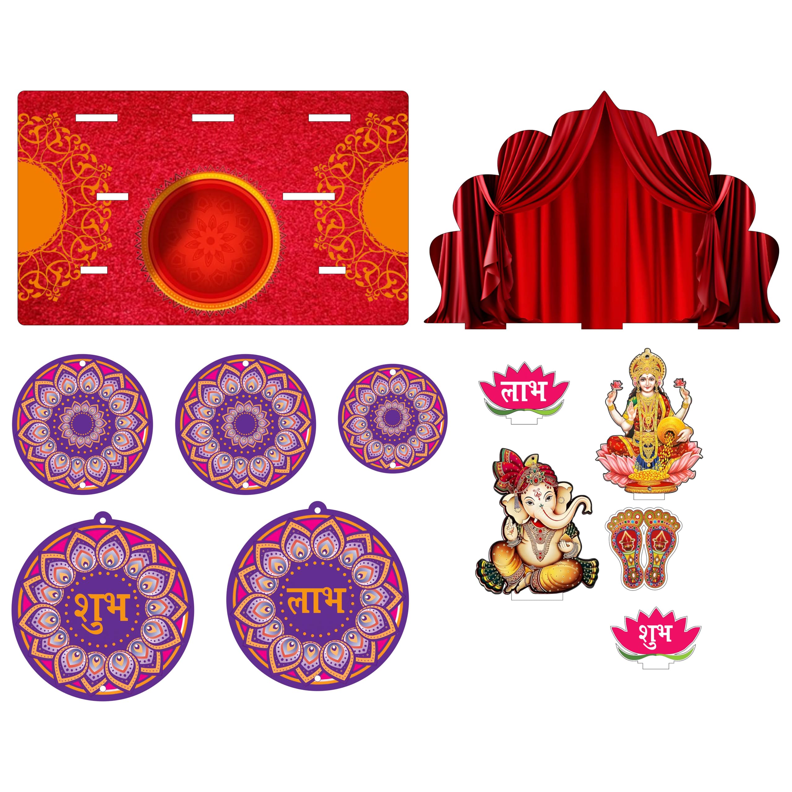WEHATKE Wall Decor & Table Top MIni Mandir Diwali Set | Mini Laxmi Ganesh & Haning Subh Labh Diawli Gift Set | Diwali Home Decor