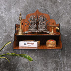 GOJEEVA KRAFT Engineered Wood Hand Crafted Carved Pattern Home Temple for Idols Temple for Home and Office I Ganesh Ji Devghar | Set Top Box Stand I Wooden Mandir (Pack of 1) (Medium)