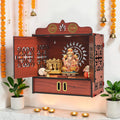 Gift Kya De Wooden DIY Pooja Temple for Home with Door | Pooja mandir with Door Wall Mounted Temple with LED Light | Home Mandir for Puja Room, Living Room & Office | 16 x 14 x 9 Inch