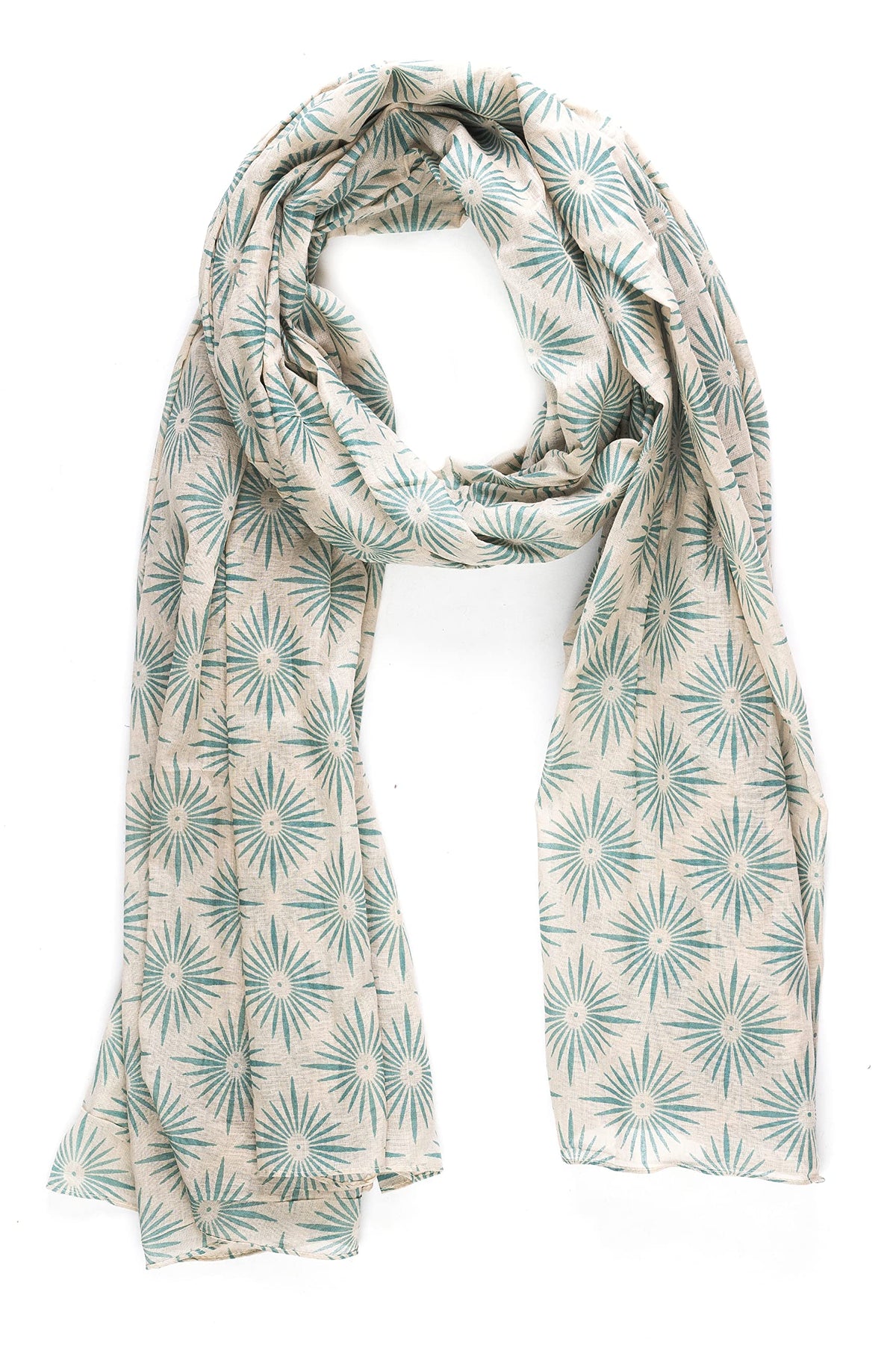 AQVA Printed Cotton Scarf for Women Stylish (Sitara Ecru petrol) | Head and Face Cover Scarf for Girls with 100% Cotton | Soft & Lightweight Scarves/Stoles for all Weather (72 x 43 in)