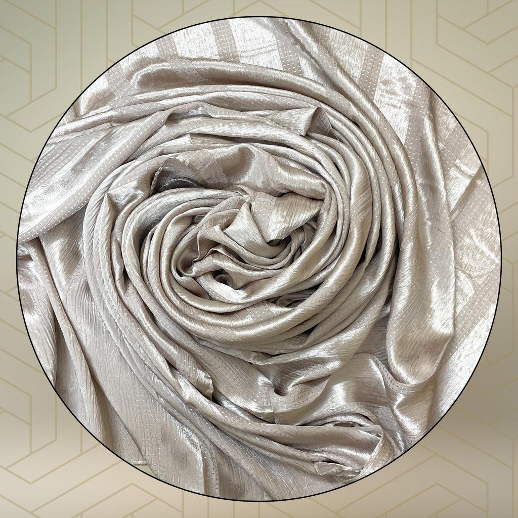 FAHABO Scarf Woman Premium Self-Woven Satin Silk Scarves | Hijab Scarf | Headscarf | Neck Scarf | Stoles | Wraps (Maritime Beige)