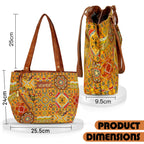 Storite Women's Tote Bag with Leather Handles & Embroidery Printed Handbag with Zip Pockets, Shoulder Tote Bag and Handbag for Office and College (Mandala Geometric Patchwork)