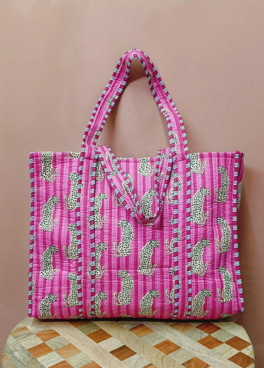 HOUSE OF GULAB Tote Bag for Women Stylish Canvas Handbag with Long Handle and Inside Pocket Shoulder Bag Ladies Shopping College Office Travel Tote Bag for Girls Daily Use Fashion Bag (Pink & Brown)