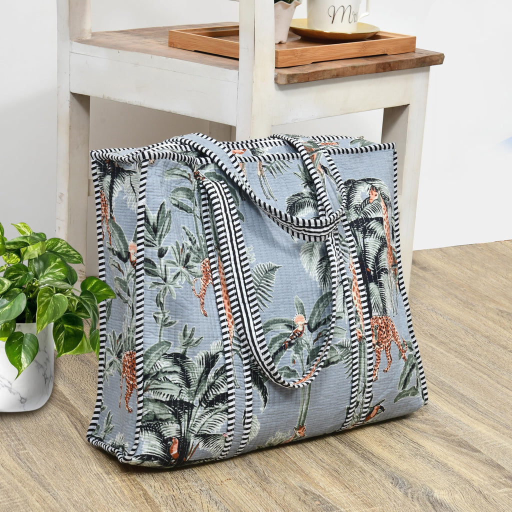MITTICO Quilted Cotton Tote Bag for Women – Handmade Large Shoulder Handbag with Zipper & Multiple Pockets | Lightweight Travel Tote for Office, Shopping & Everyday Use