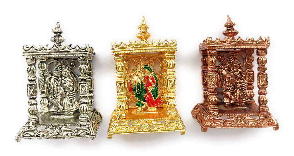 Chircrafts Radha Krishna Temple/Home Mandir- Metal Plated Especially for Diwali Puja and Gift Purpose(H 2 x L 1 x W 1) inches,Combo -3