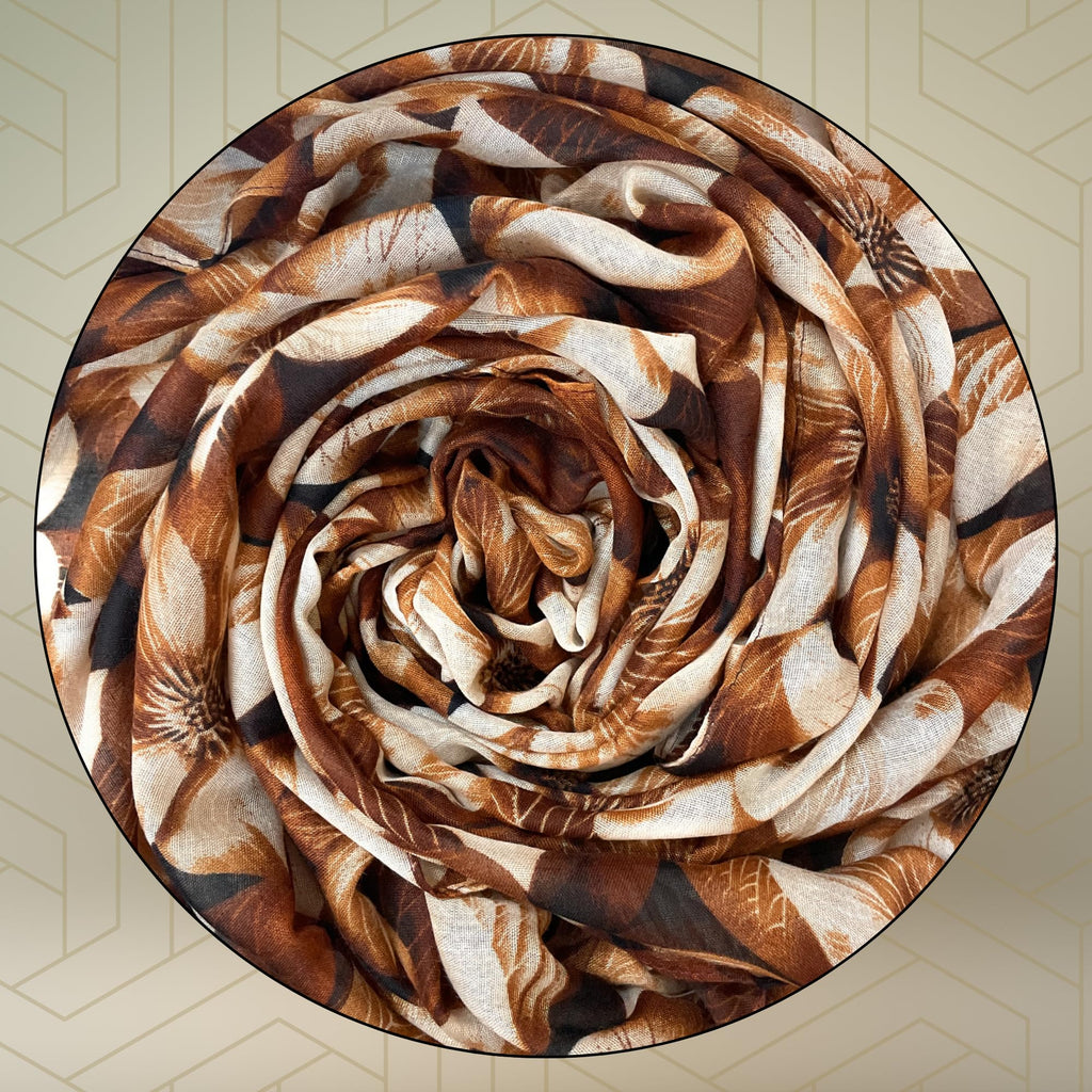 FAHABO Digital Print Mal Mal Cotton Scarf for Women – Soft, Lightweight Hijab & Stole with Tassels | Head/Neck Wrap Size: 71 L x 33 W (Gingerbread Brown)