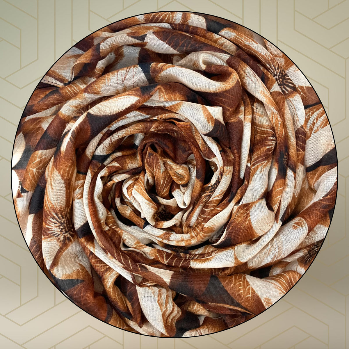 FAHABO Digital Print Mal Mal Cotton Scarf for Women – Soft, Lightweight Hijab & Stole with Tassels | Head/Neck Wrap Size: 71 L x 33 W (Gingerbread Brown)