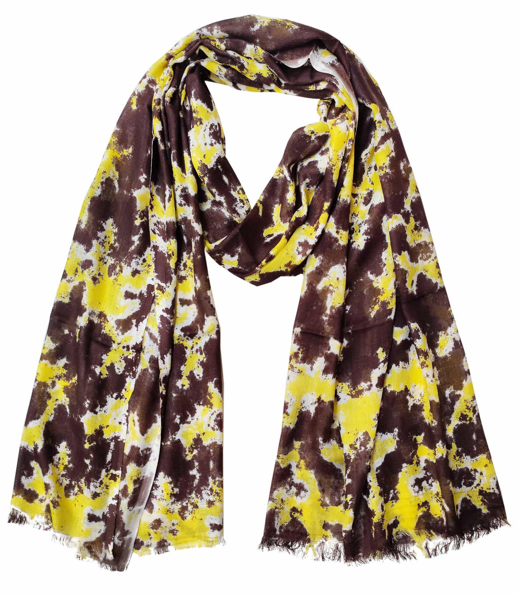 Fabtone Women’s Scarf/Stole | Yellow & Brown Cloud Print | Soft Lightweight Viscose Wrap | 70x180 cm | All-Season Scarf for Women | Sweat Absorbent | Dust & Sun Protection