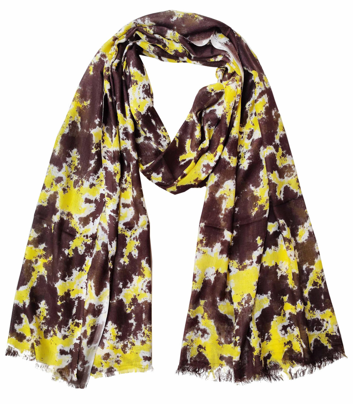 Fabtone Women’s Scarf/Stole | Yellow & Brown Cloud Print | Soft Lightweight Viscose Wrap | 70x180 cm | All-Season Scarf for Women | Sweat Absorbent | Dust & Sun Protection